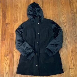 Eden Society Long Sherpa Jacket Coat Black size Small Faux Fur